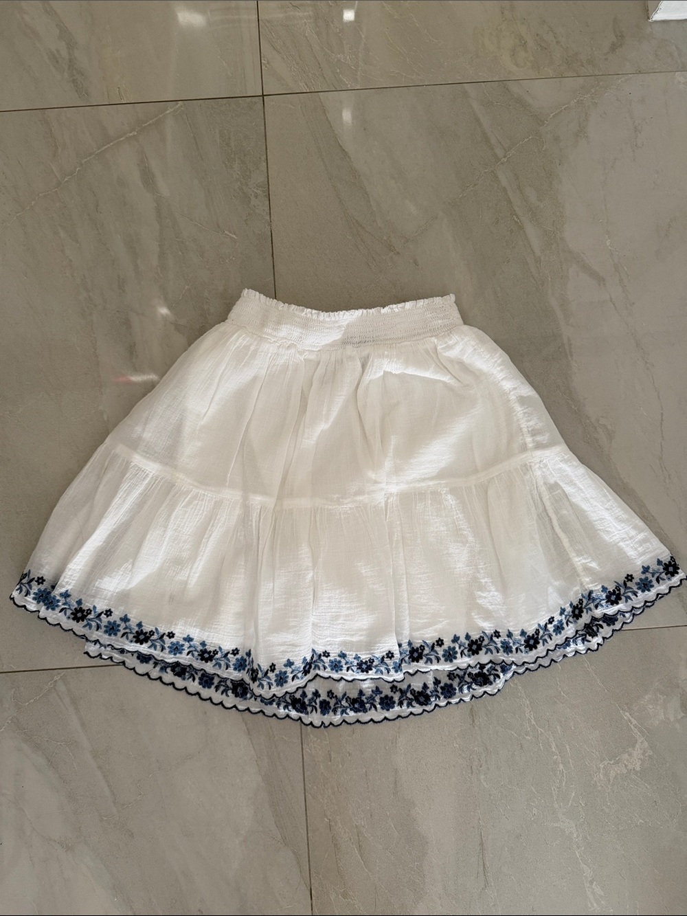 Polo by Ralph Lauren White Skirt with Blue Floral Hem Embroidery